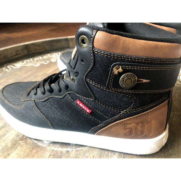 Men's Levis 501 Denim and Leather High Top Sneakers- sz 10.5 - Picture 4 of 12